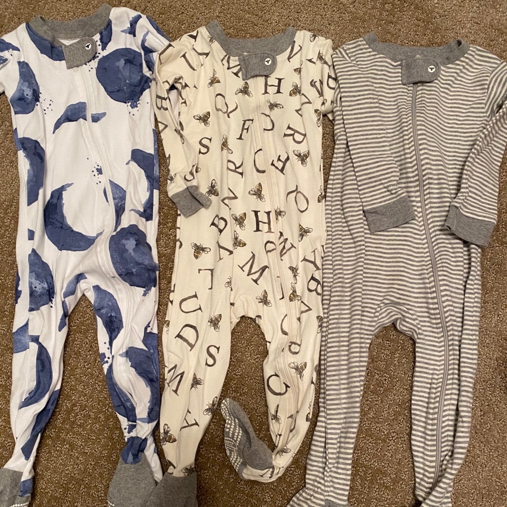 (3) Burts Bees zip pajamas, 12 months